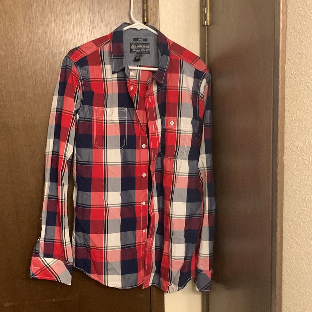American Rag red, white, & blue long sleeve button up